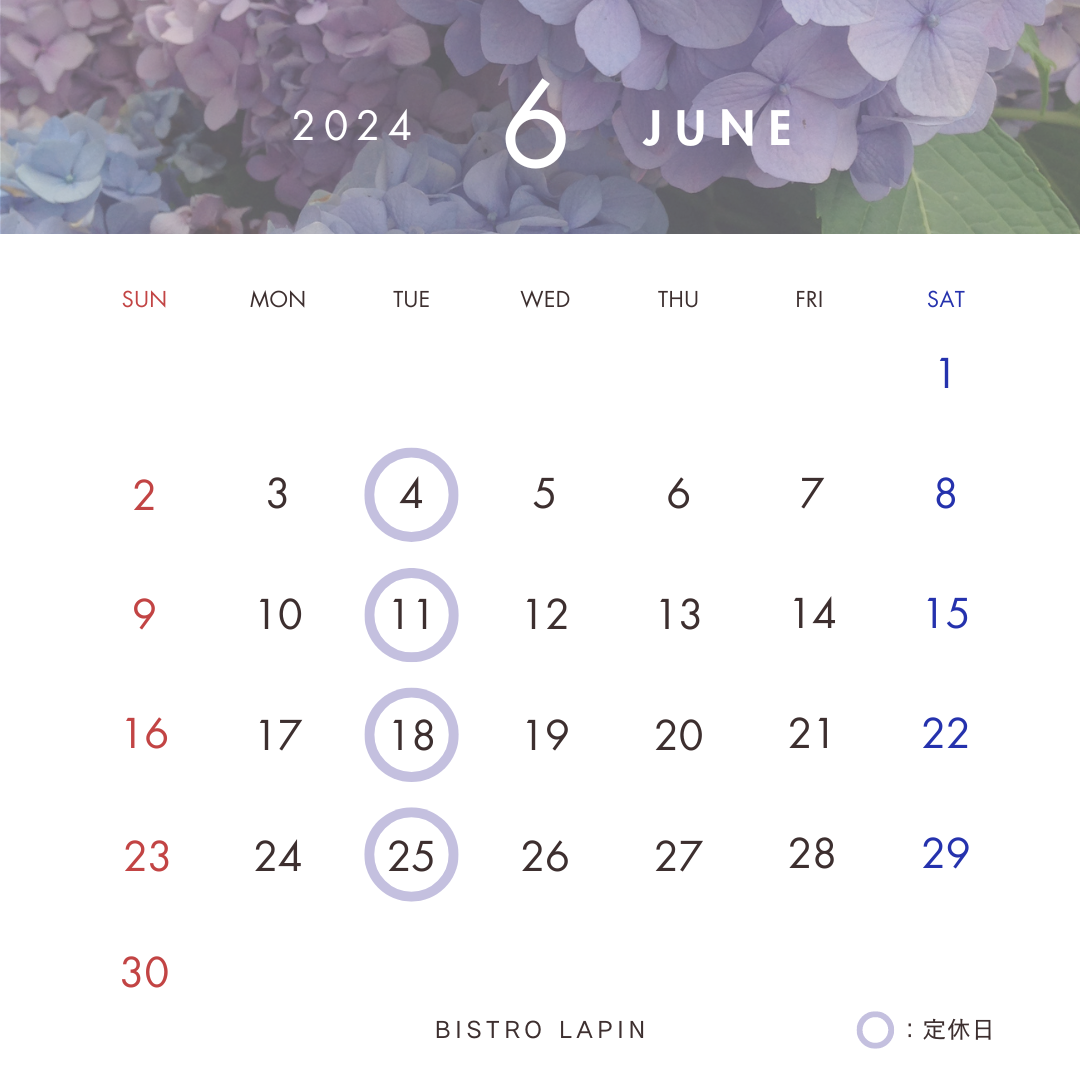 ホワイト パープル ナチュラル 紫陽花 2024年6月カレンダー レッスンスケジュール インスタグラム投稿-1.png